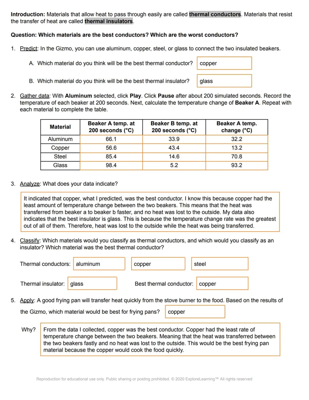 el Gizmos
Name:
Student Exploration: Heat Transfer by Conduction
Directions: Follow the instructions to go through the simulation. Respond t