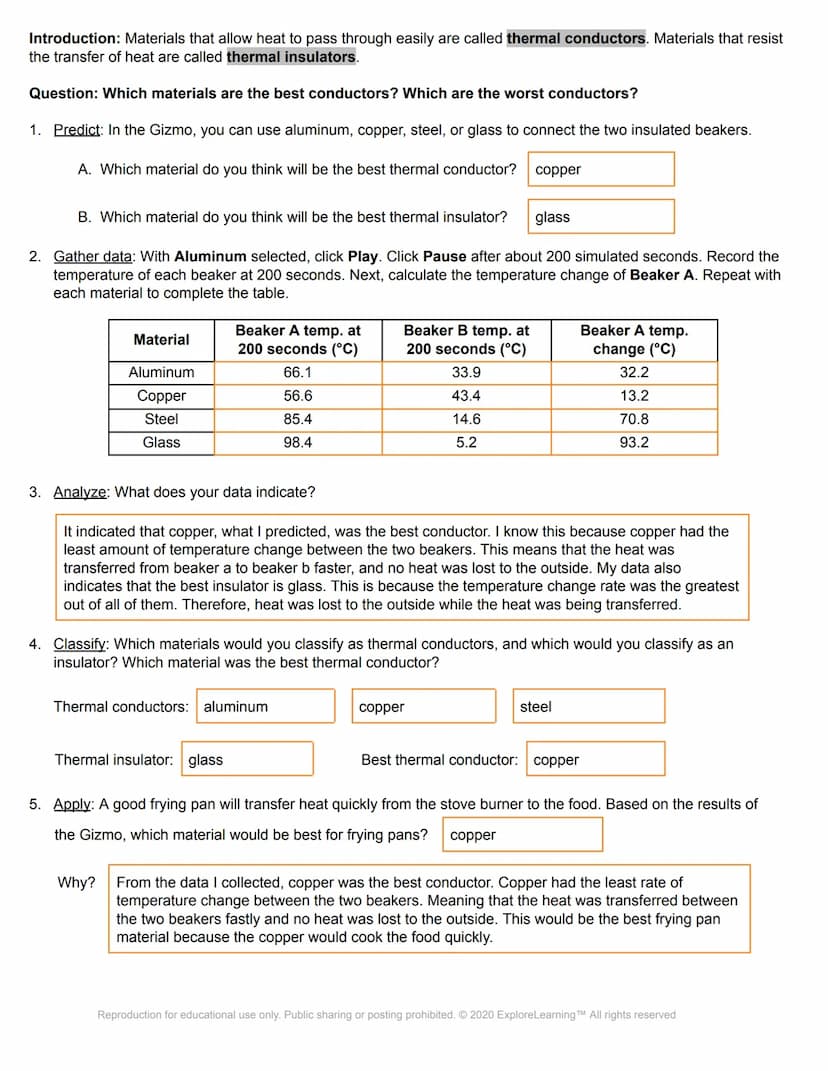 el Gizmos
Name:
Student Exploration: Heat Transfer by Conduction
Directions: Follow the instructions to go through the simulation. Respond t
