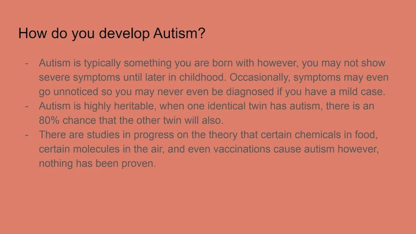 
<p>Autism, also known as ASD or Autism Spectrum Disorder, is a developmental disorder that affects the growth of communication skills and s