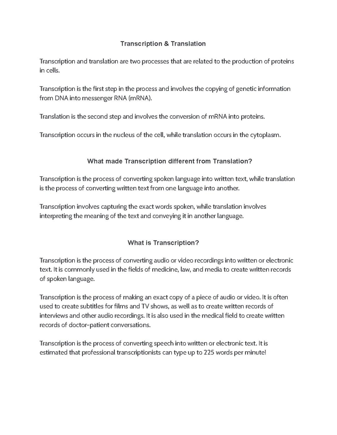 Transcription vs translation