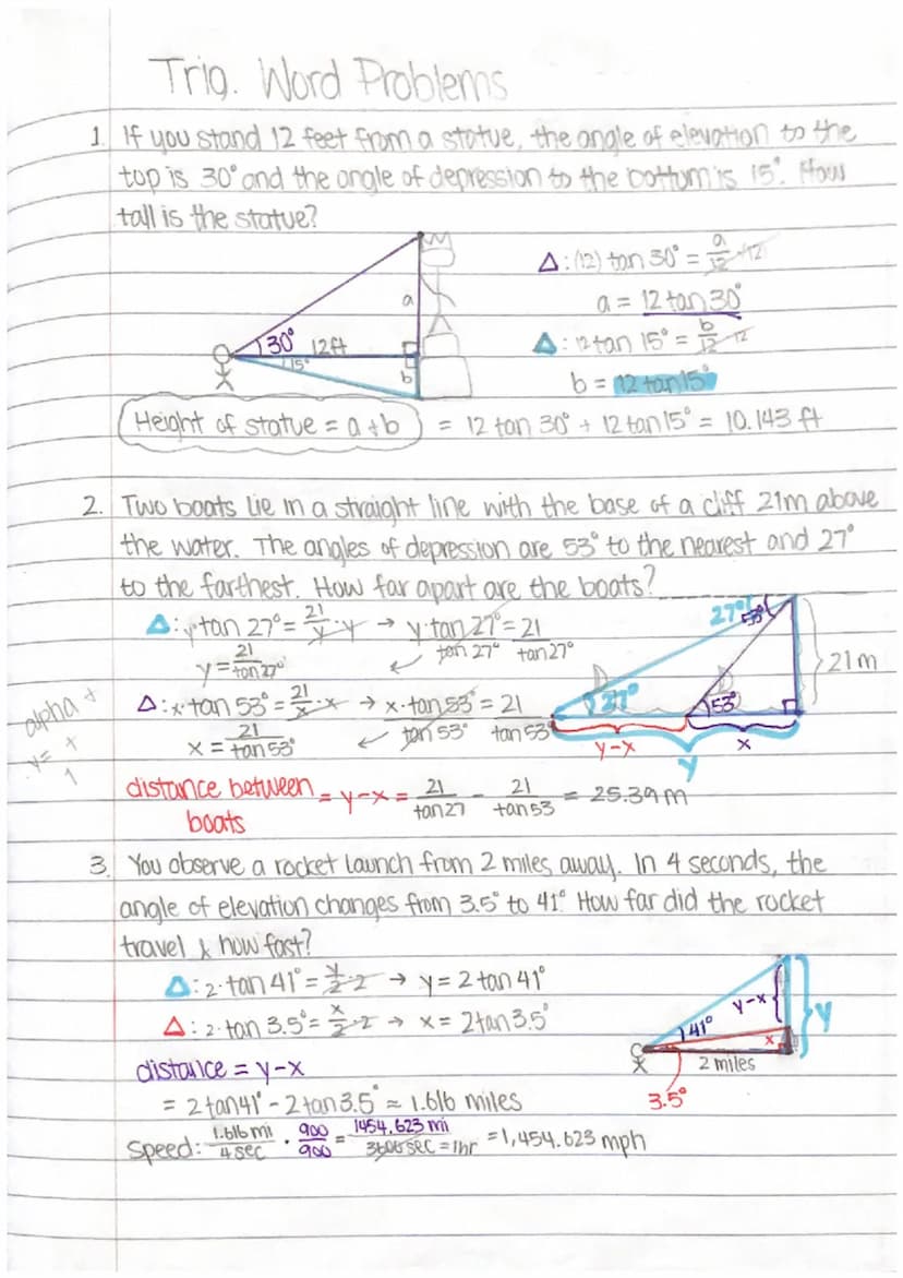 4-8 P9.328
Trig. Word Problems
*
Ex. A loft. 2in tall man looks up at a 37° angle to the top of a
building. He is 689 inches away from the b