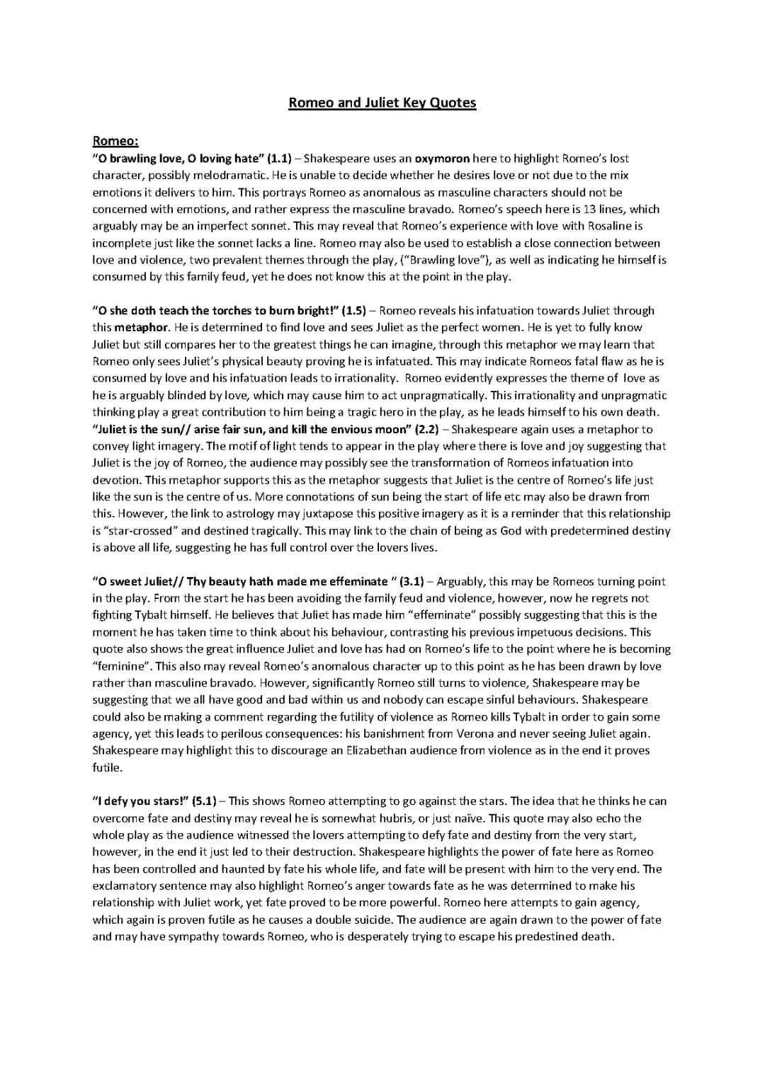  Romeo and Juliet key quotes: Romeo 