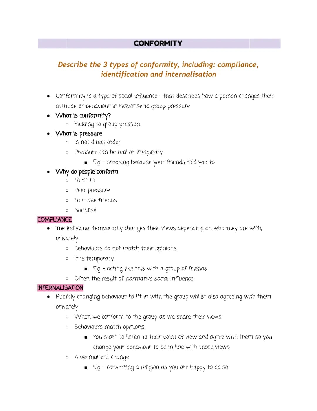 conformity detailed notes 