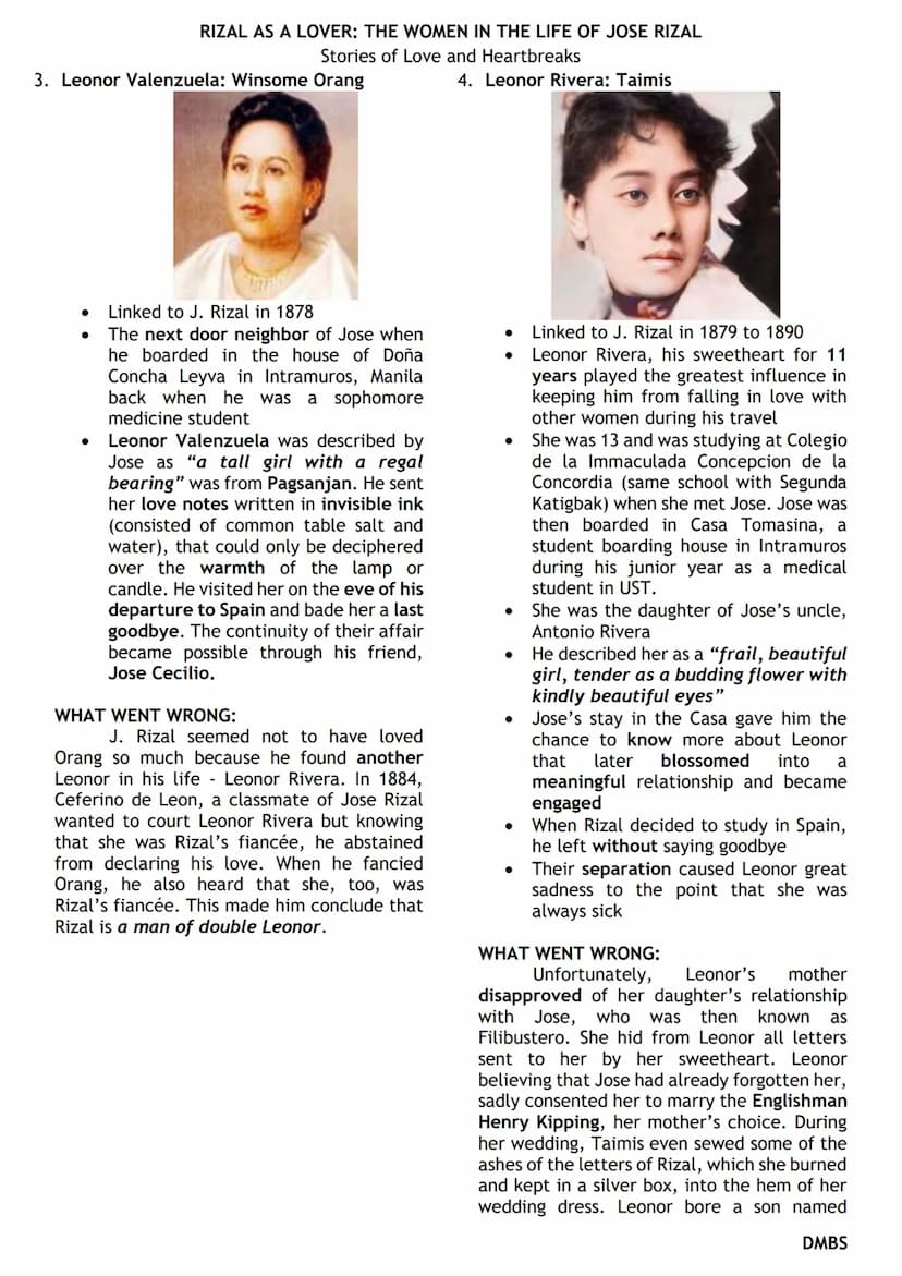 1. Segunda Katigbak y Solis: Miss K
●
●
●
RIZAL AS A LOVER: THE WOMEN IN THE LIFE OF JOSE RIZAL
Stories of Love and Heartbreaks
Linked to J.