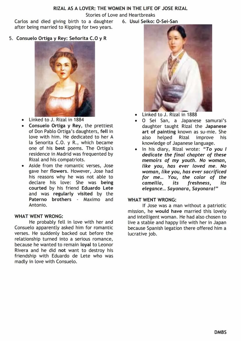 1. Segunda Katigbak y Solis: Miss K
●
●
●
RIZAL AS A LOVER: THE WOMEN IN THE LIFE OF JOSE RIZAL
Stories of Love and Heartbreaks
Linked to J.