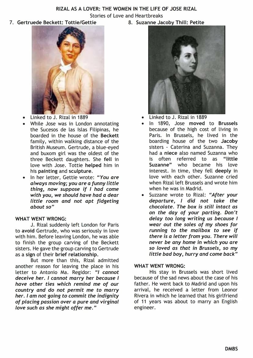 1. Segunda Katigbak y Solis: Miss K
●
●
●
RIZAL AS A LOVER: THE WOMEN IN THE LIFE OF JOSE RIZAL
Stories of Love and Heartbreaks
Linked to J.