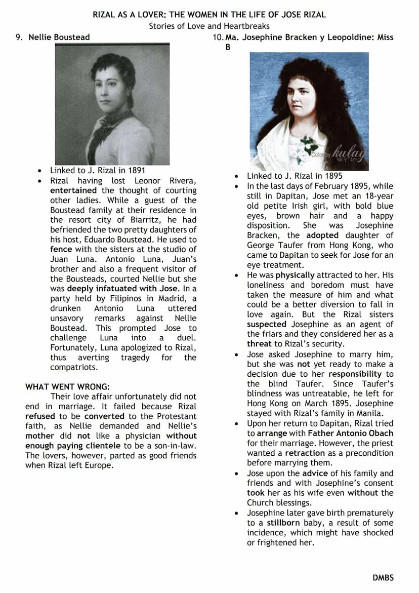 1. Segunda Katigbak y Solis: Miss K
●
●
●
RIZAL AS A LOVER: THE WOMEN IN THE LIFE OF JOSE RIZAL
Stories of Love and Heartbreaks
Linked to J.