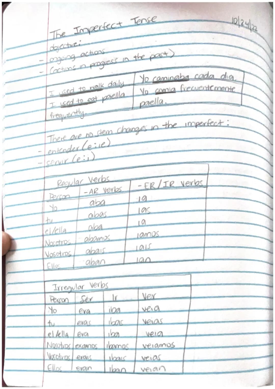 The Imperfect of Regular verbs
Bailaba
Bailabas
ut/el/ella
nosotros las
varetives far
vas lellos lellas
Yo
tu
ud lel/ella
nosotros/as
Lavar
