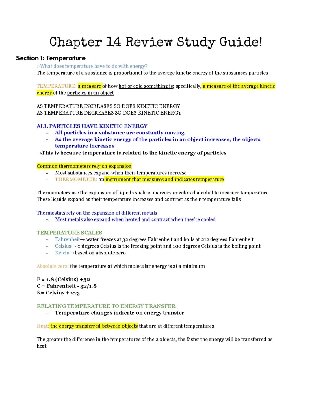 Temperature and Heat Chapter 14