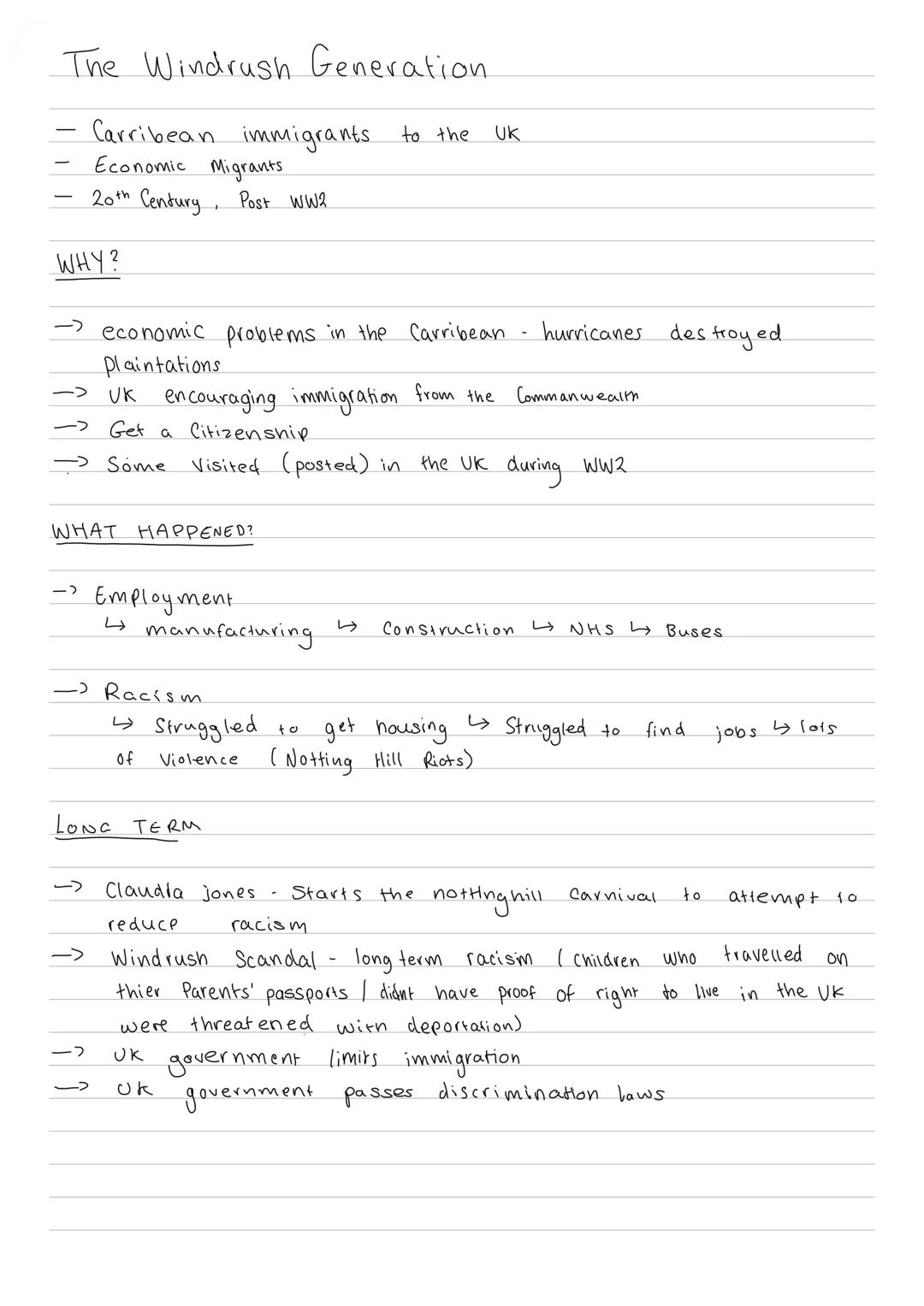 The Windrush Generation.
WHY?
->
->
→ economic problems in the Carribean
plaintations
Carribean immigrants.
Economic Migrants.
20th Century 
