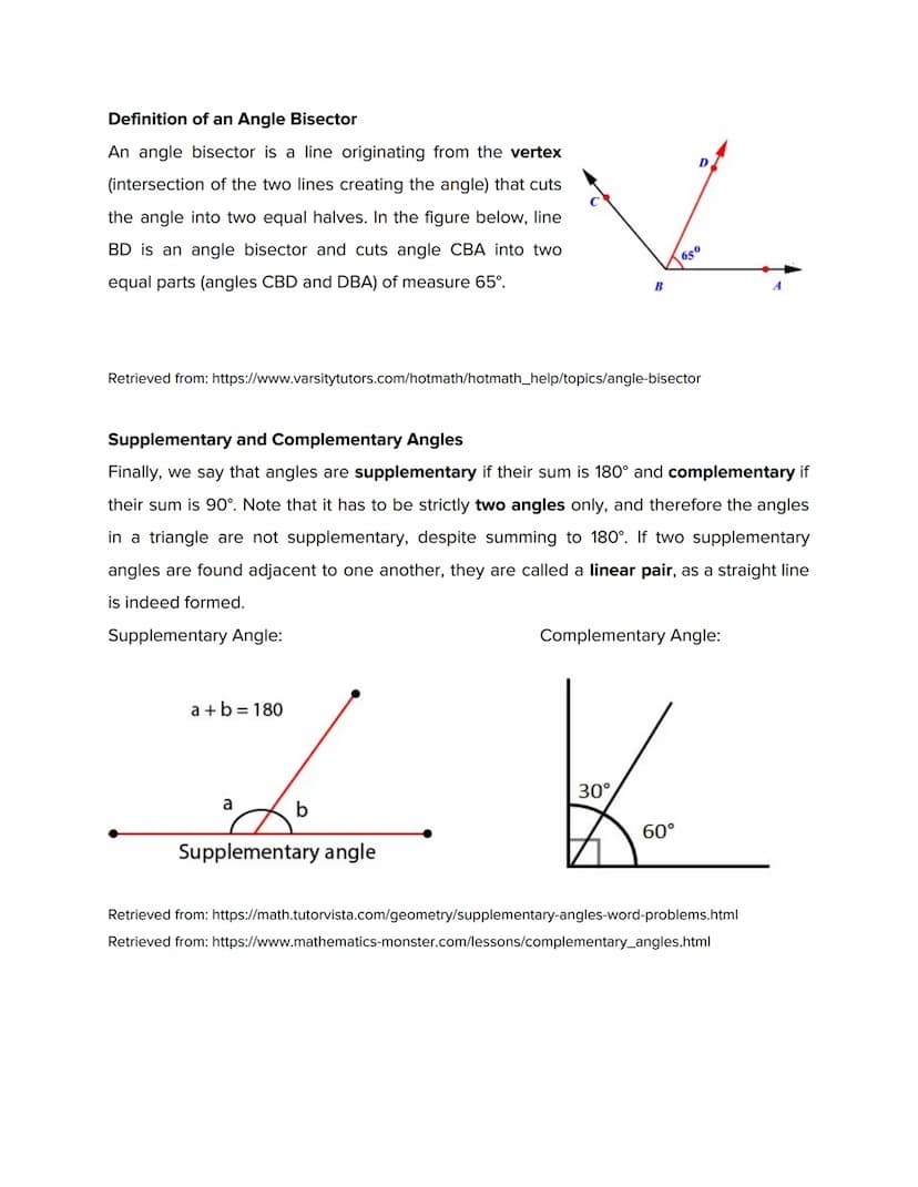 Angles
An angle as defined in Euclidean (standard) Geometry is a general measure of the space
between two intersecting lines. More explicitl