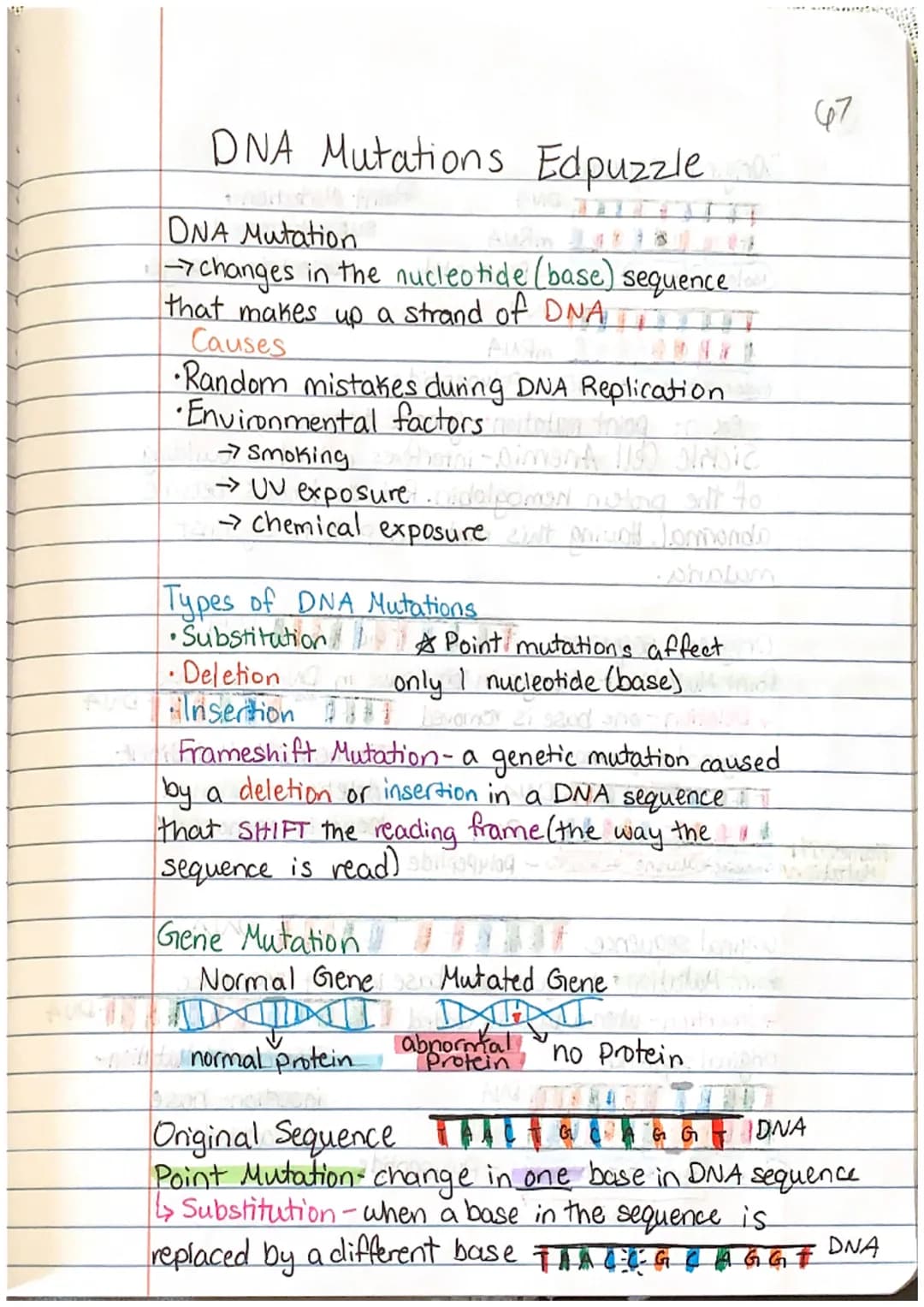 DNA Mutations Edpuzzle
ONA Mutation
1
→ changes in the nucleotide (base) sequence
that makes up a strand of DNA
Causes
Random mistakes durin