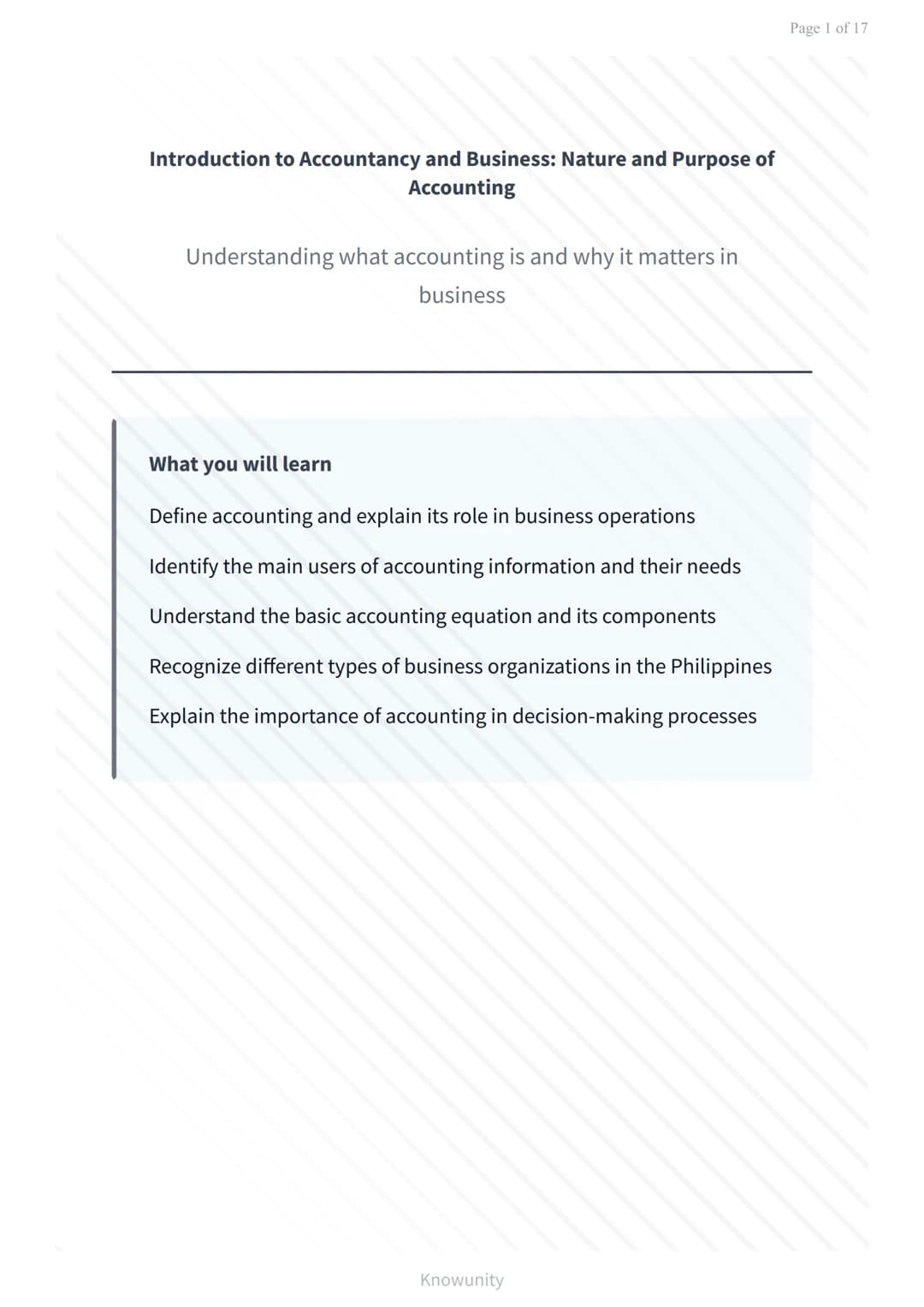 Introduction to Accountancy and Business: Nature and Purpose of
Accounting
Understanding what accounting is and why it matters in
business
W