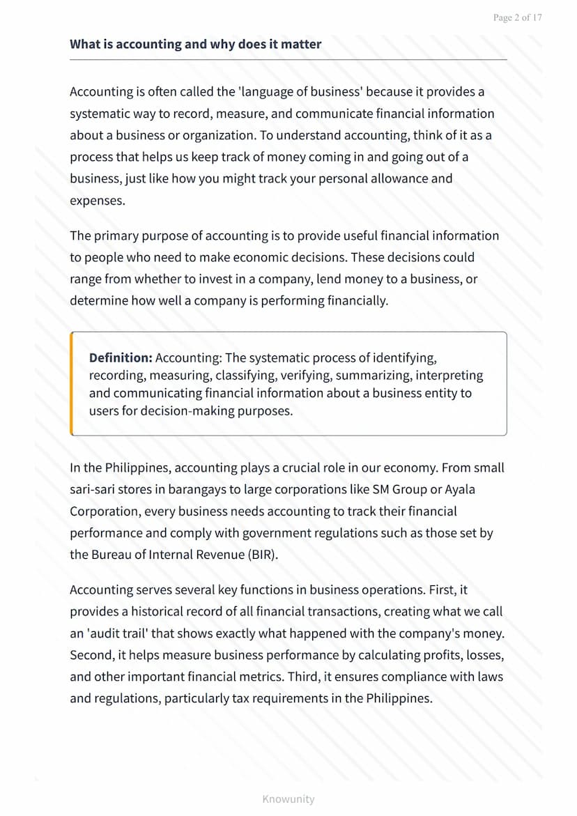 Introduction to Accountancy and Business: Nature and Purpose of
Accounting
Understanding what accounting is and why it matters in
business
W