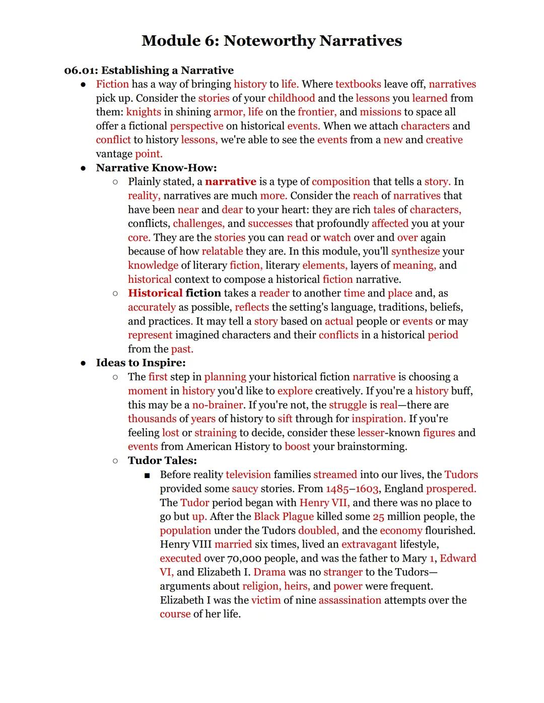 06.01: Establishing a Narrative
● Fiction has a way of bringing history to life. Where textbooks leave off, narratives
pick up. Consider the