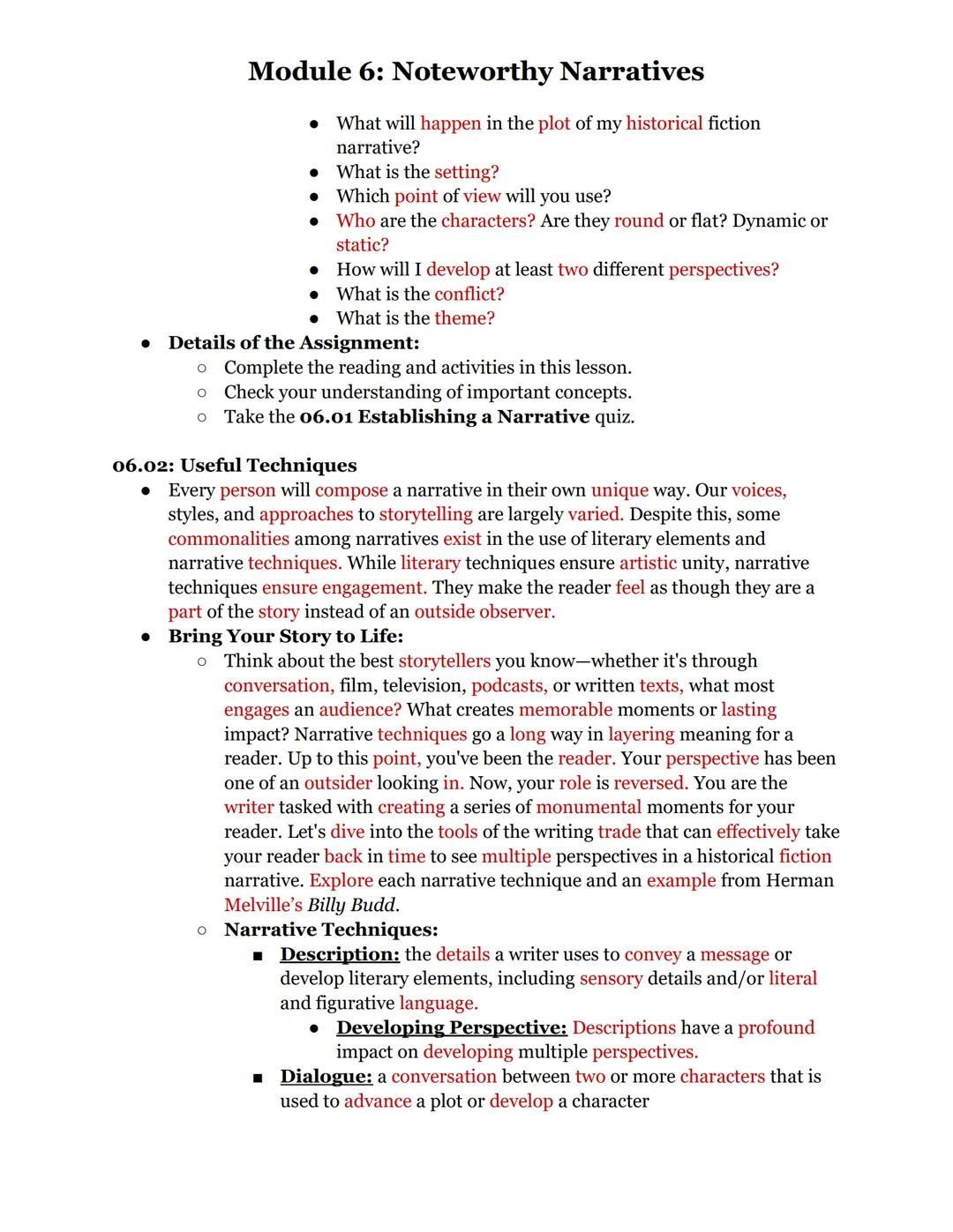 06.01: Establishing a Narrative
● Fiction has a way of bringing history to life. Where textbooks leave off, narratives
pick up. Consider the