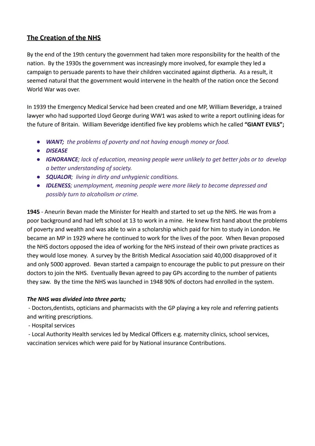 Lesson 29 - Public Health and the NHS
The early 20th century was a time when two factors had a major effect on medicine. The role of the
gov