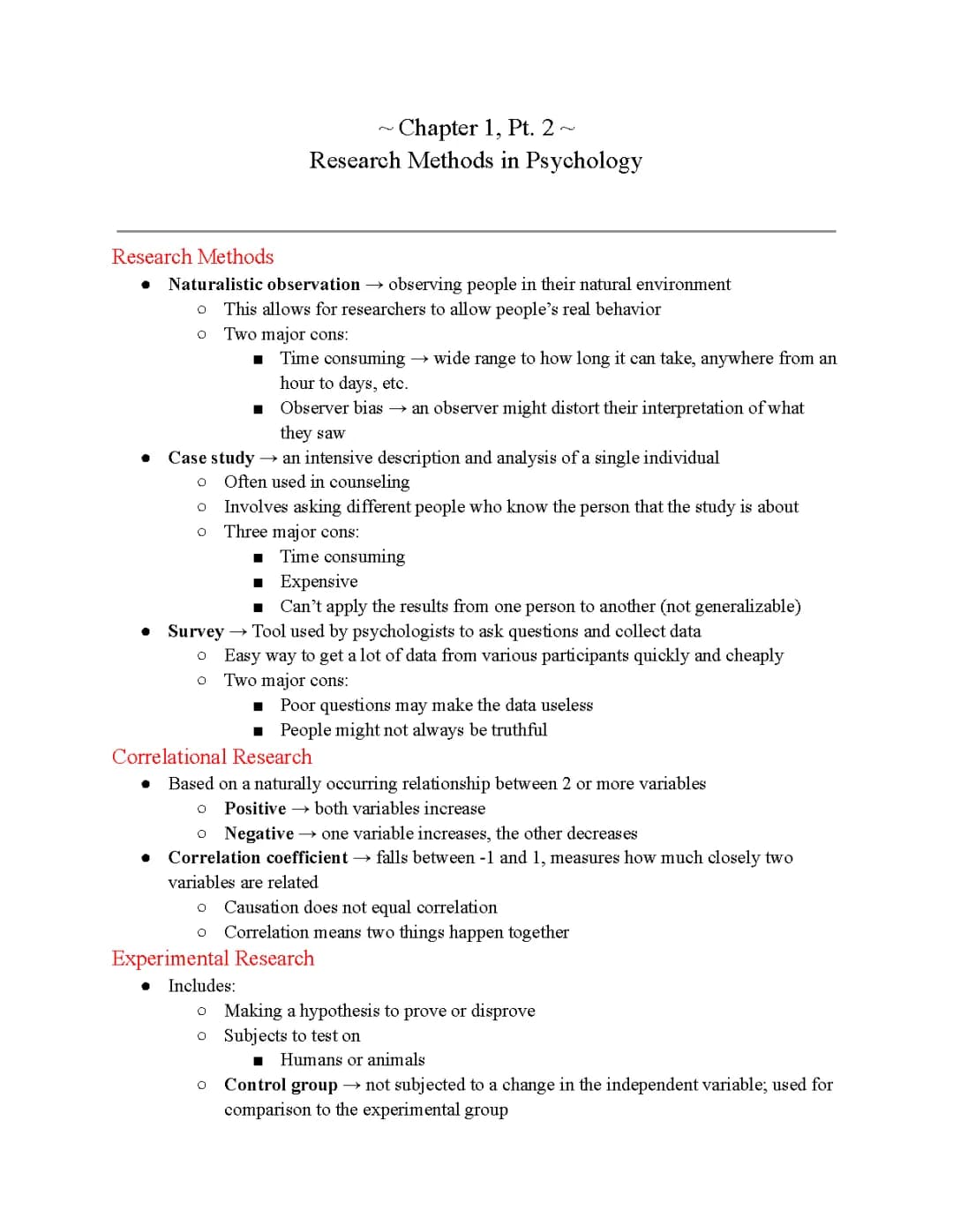 AP Psychology Notes Ch. 1, Pt. 2 