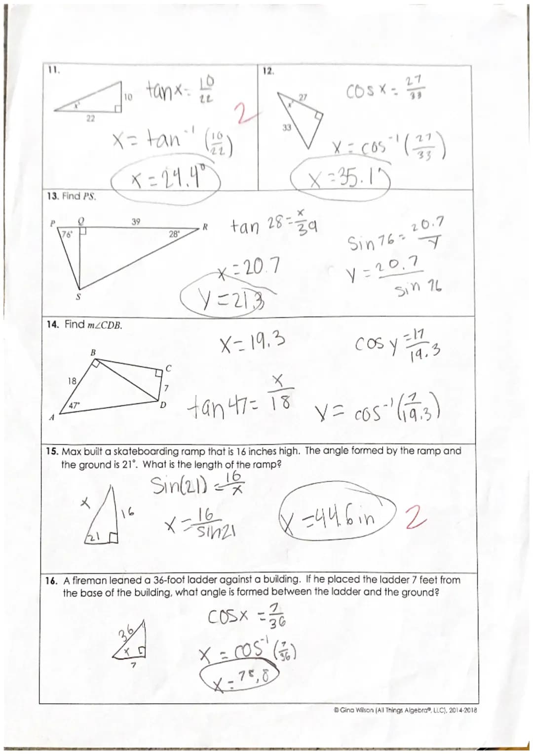 Name:
Violet Freeman
Date:
Per:
Unit 7: Right Triangles & Trigonometry
Homework 5: Trigonometry:
Finding Sides and Angles
This is a 2-page d
