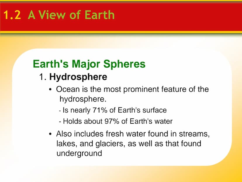 1.1 What Is Earth Science?
Overview of Earth Science
Earth science includes
1. geology, the study of Earth
2. oceanography, the study of the