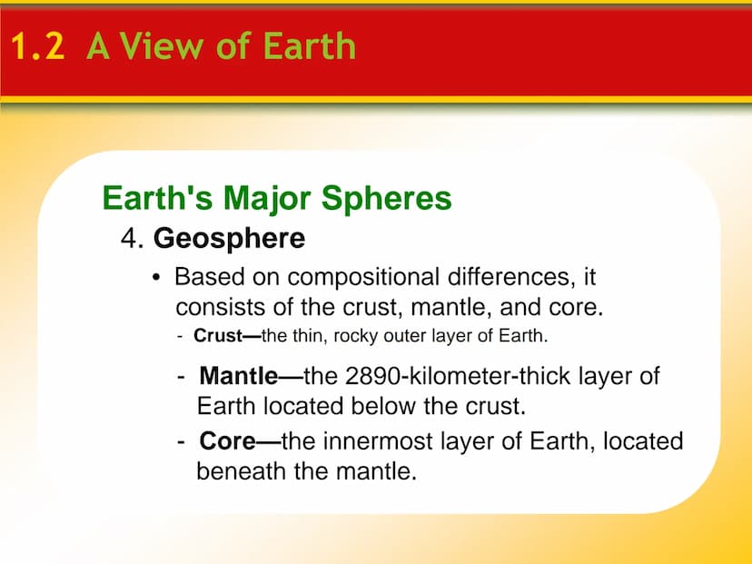 1.1 What Is Earth Science?
Overview of Earth Science
Earth science includes
1. geology, the study of Earth
2. oceanography, the study of the