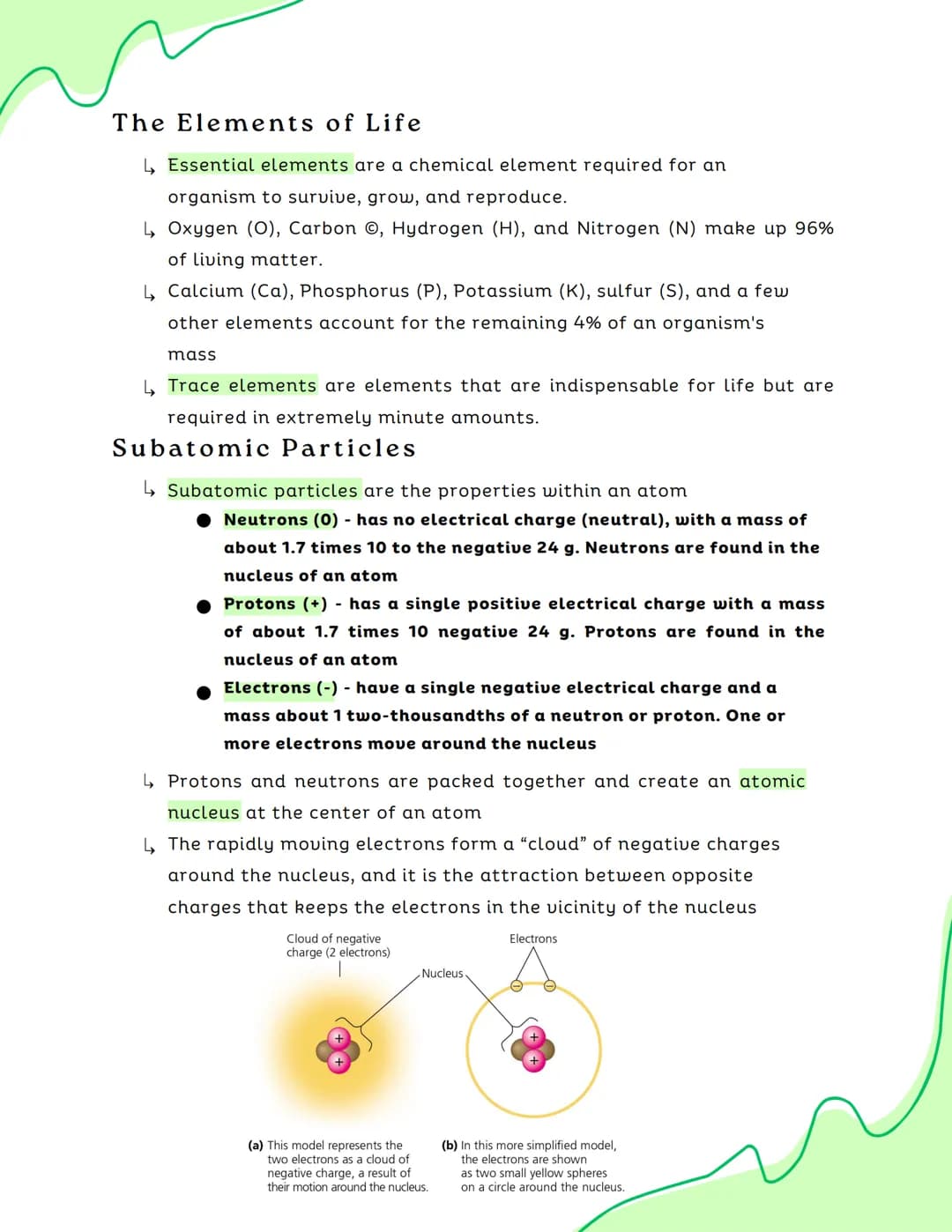Oxygen
atom
Ch.2 Textbook Notes
Chapter 1 Review
↳ Atoms, molecules, cells, organs
● Level of biological organization from less complex to m