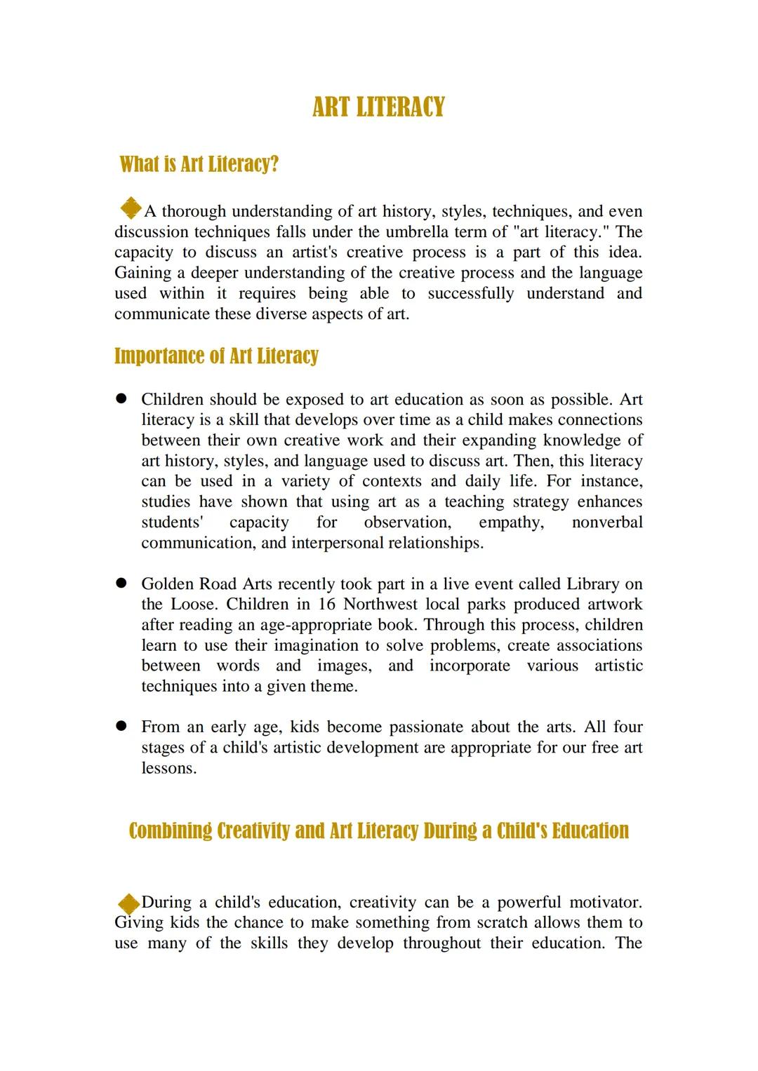 Understanding Art Literacy: The Value in Children's Education