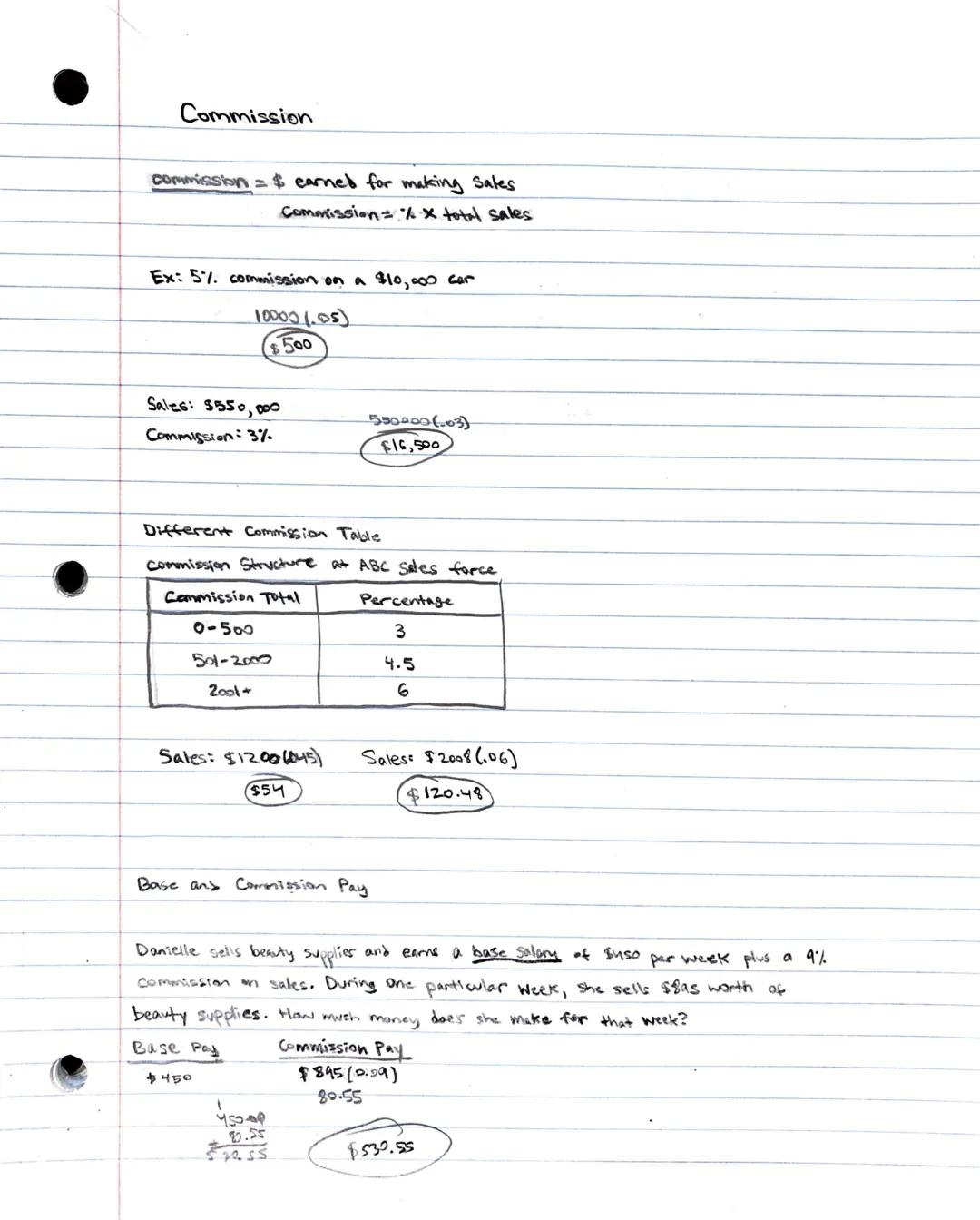Commission
Commission = $ earned for making Sales
Commission = % x total sales
Ex: 5% commission on a $10,000 car
100001.05)
$500
Sales: $55