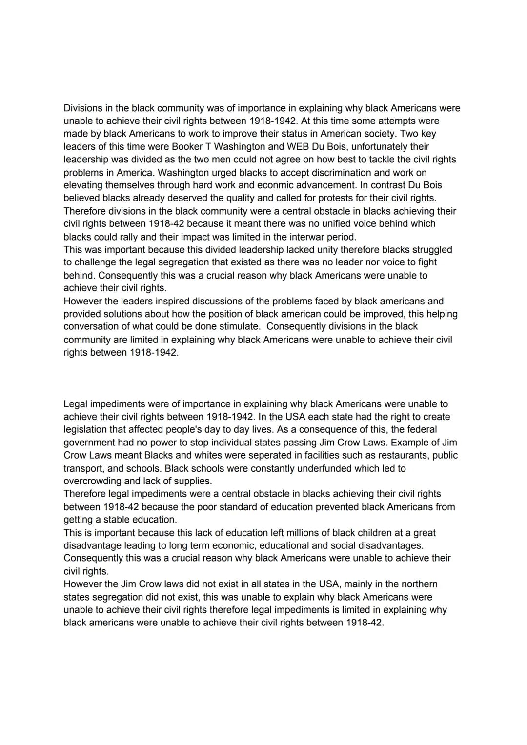 Violet Smith
(Isolated Factor = KKK)
Essay Question
How important were divisions in the black community as an obstacle for the achievement o