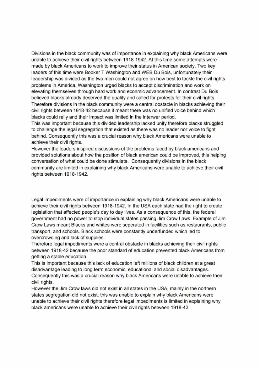 Violet Smith
(Isolated Factor = KKK)
Essay Question
How important were divisions in the black community as an obstacle for the achievement o