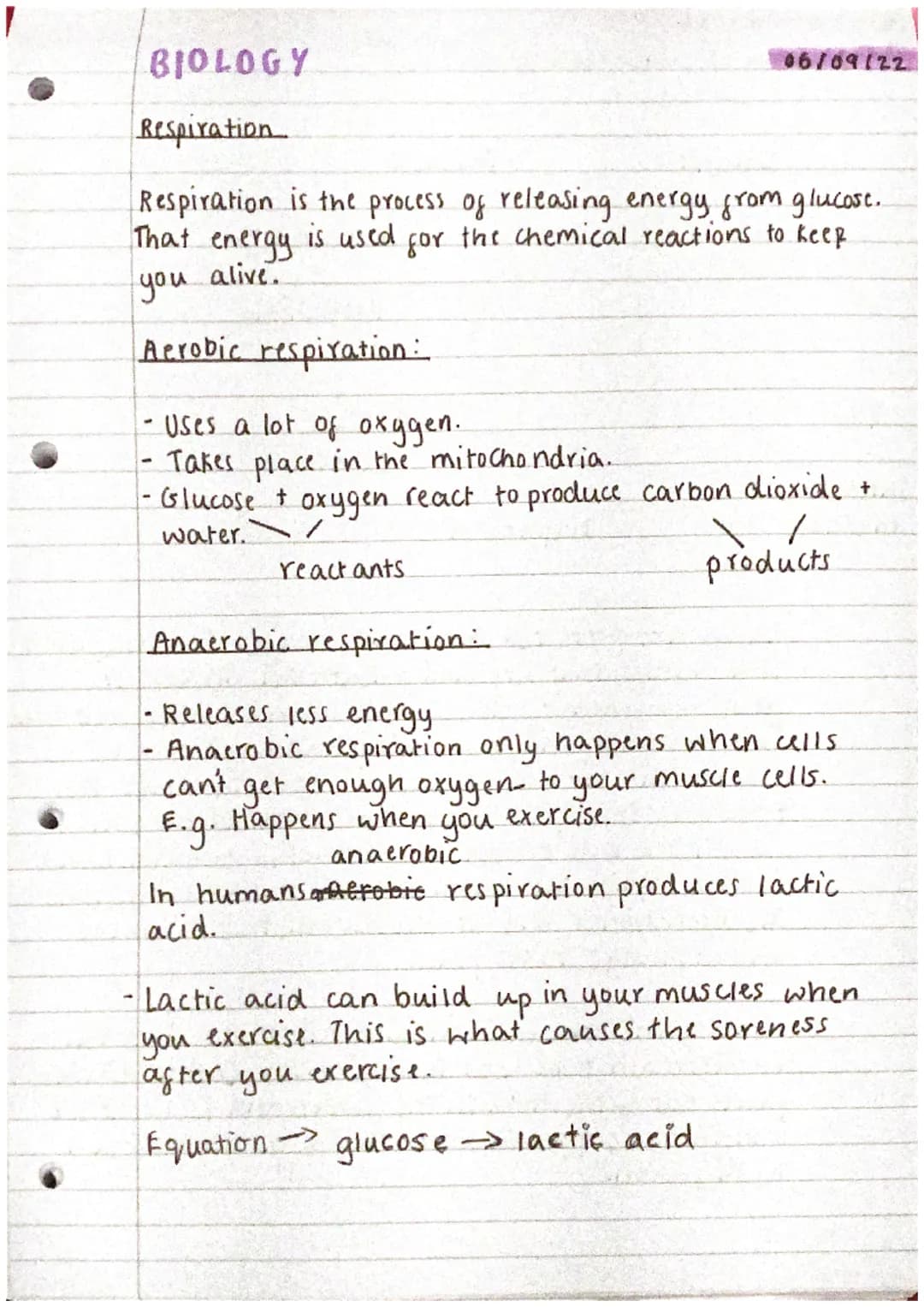 BIOLOGY
Respiration
Respiration is the process of releasing energy from glucose.
for the chemical reactions to keep
is used
That
energy
you 