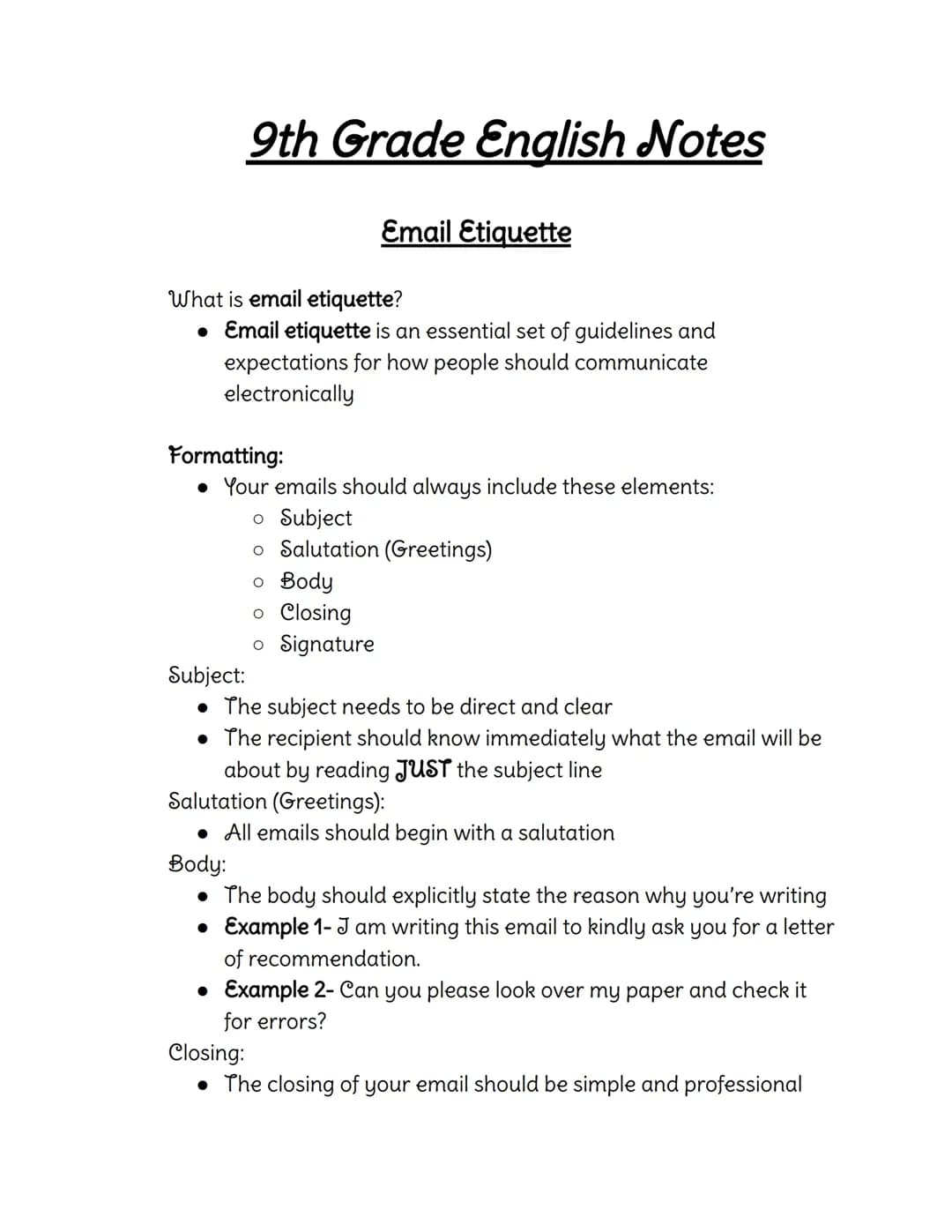 Free PDF: 9th Grade ELA Email Etiquette Notes and Digital Footprint Activities