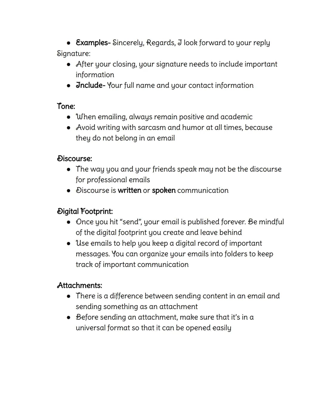 9th Grade English Notes
Email Etiquette
What is email etiquette?
• Email etiquette is an essential set of guidelines and
expectations for ho