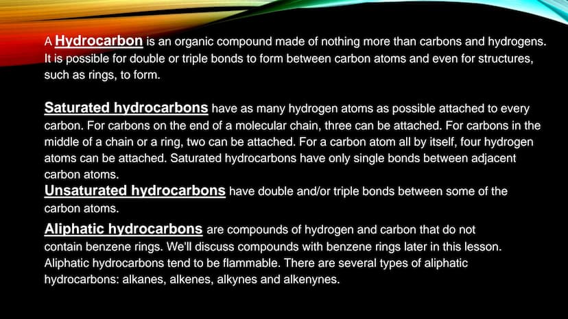 ALKANES
DIVID A Hydrocarbon is an organic compound made of nothing more than carbons and hydrogens.
It is possible for double or triple bond