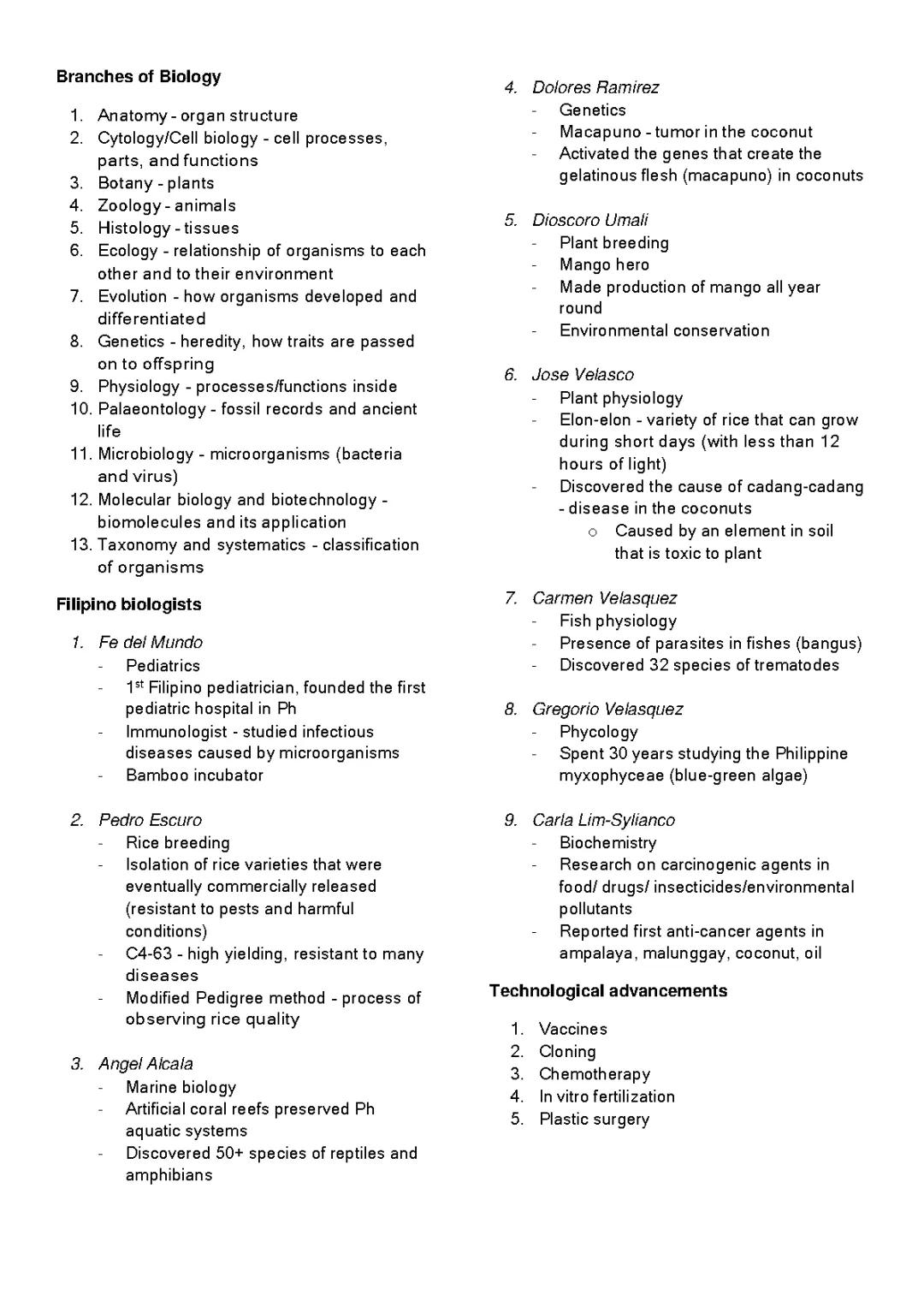 Branches of Biology, Filipino Biologists and Microscope