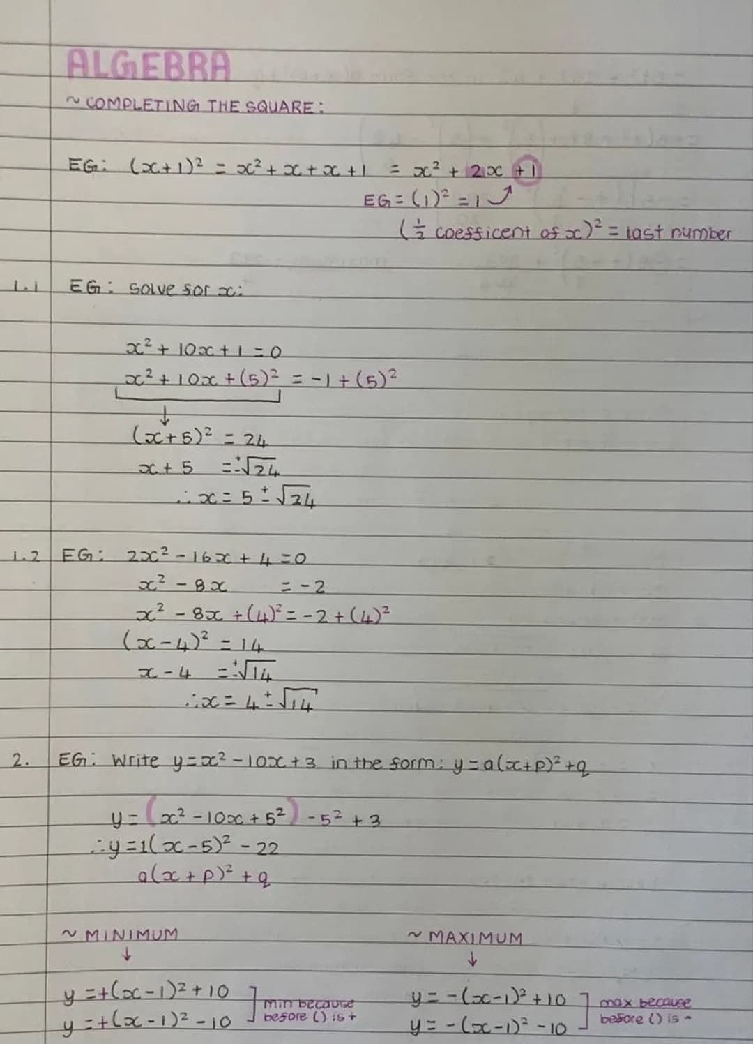 Easy Completing the Square and Finding Minimums and Maximums!