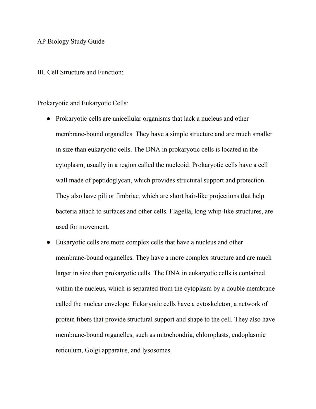 AP Biology Exam Study Guide: 3. Cell Structure and Function