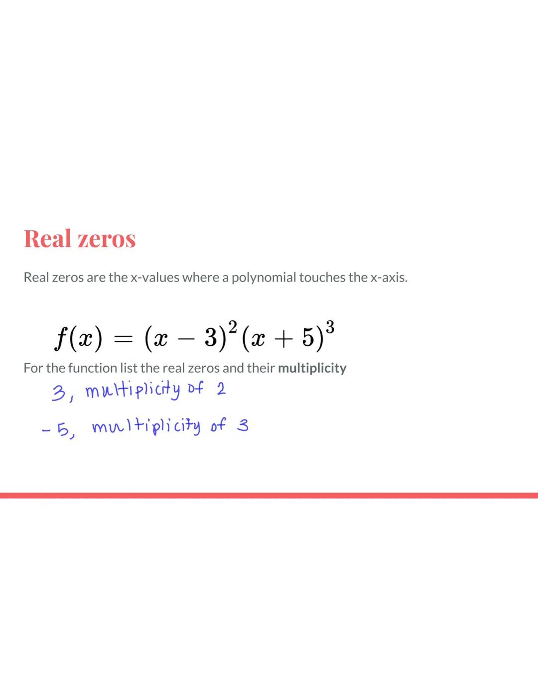 Main Ideas/Questions Notes/Examples
POLYNOMIAL
FUNCTION
SHAPE &
CONTINUITY
DEGREE
A polynomial function is a function of the form:
+ ... + ª