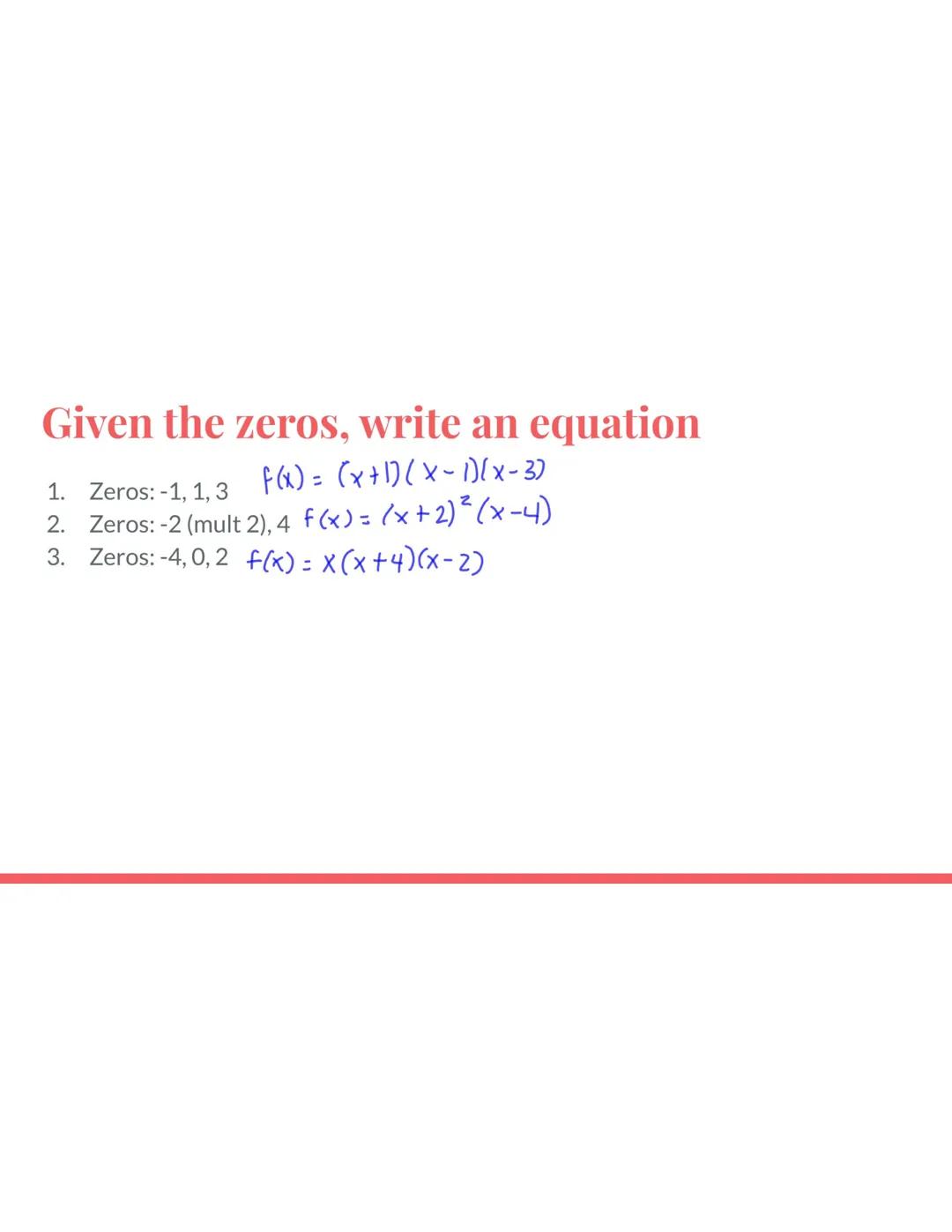 Main Ideas/Questions Notes/Examples
POLYNOMIAL
FUNCTION
SHAPE &
CONTINUITY
DEGREE
A polynomial function is a function of the form:
+ ... + ª