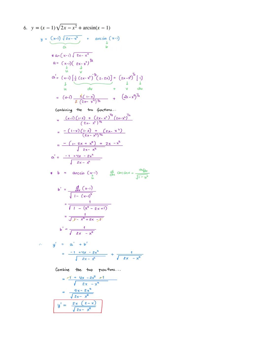 DERIVATIVE OF INVERSE
TRIGONOMETRIC FUNCTIONS
$
\frac{d}{dx} \arcsin u = \frac{\frac{du}{dx}}{\sqrt{1-u^2}}
$
$
\frac{d}{dx} \arctan u = \fr