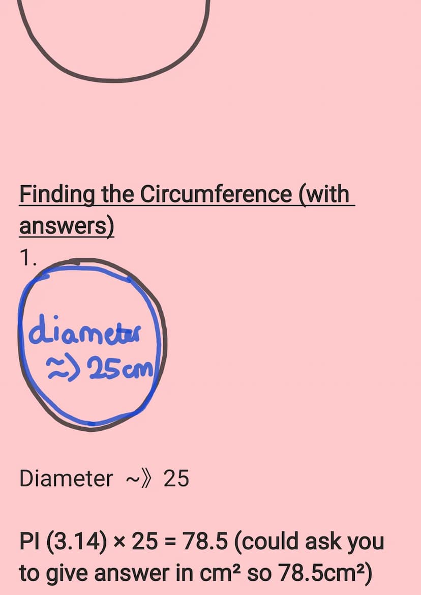 Circumference ~» The perimeter of
thr circle / distance around the
circle
Radius ~ The line that starts from
the edge of a circle to its mid