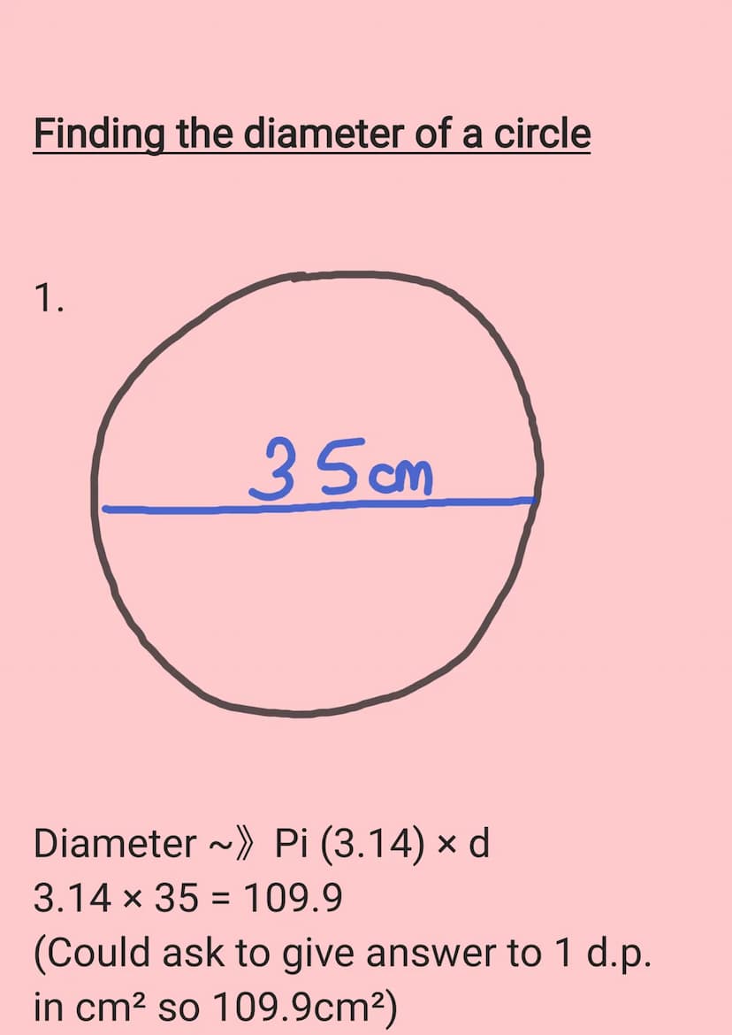 Circumference ~» The perimeter of
thr circle / distance around the
circle
Radius ~ The line that starts from
the edge of a circle to its mid
