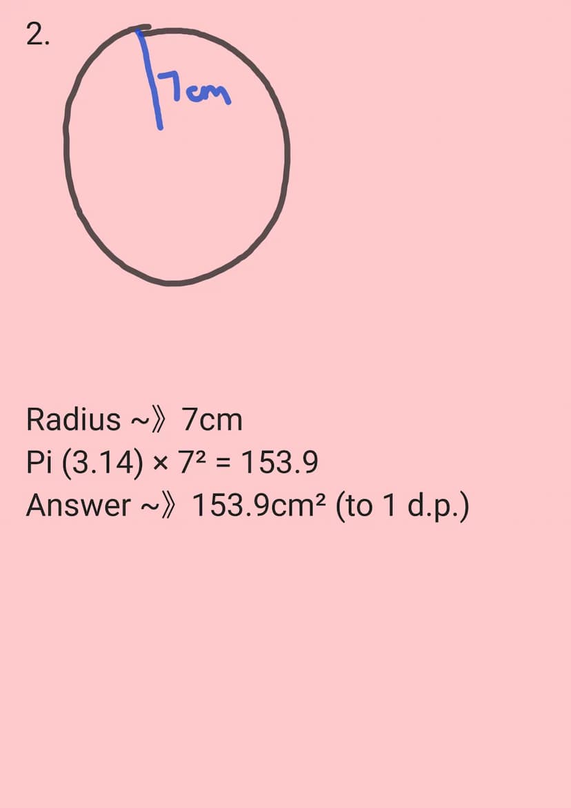 Circumference ~» The perimeter of
thr circle / distance around the
circle
Radius ~ The line that starts from
the edge of a circle to its mid