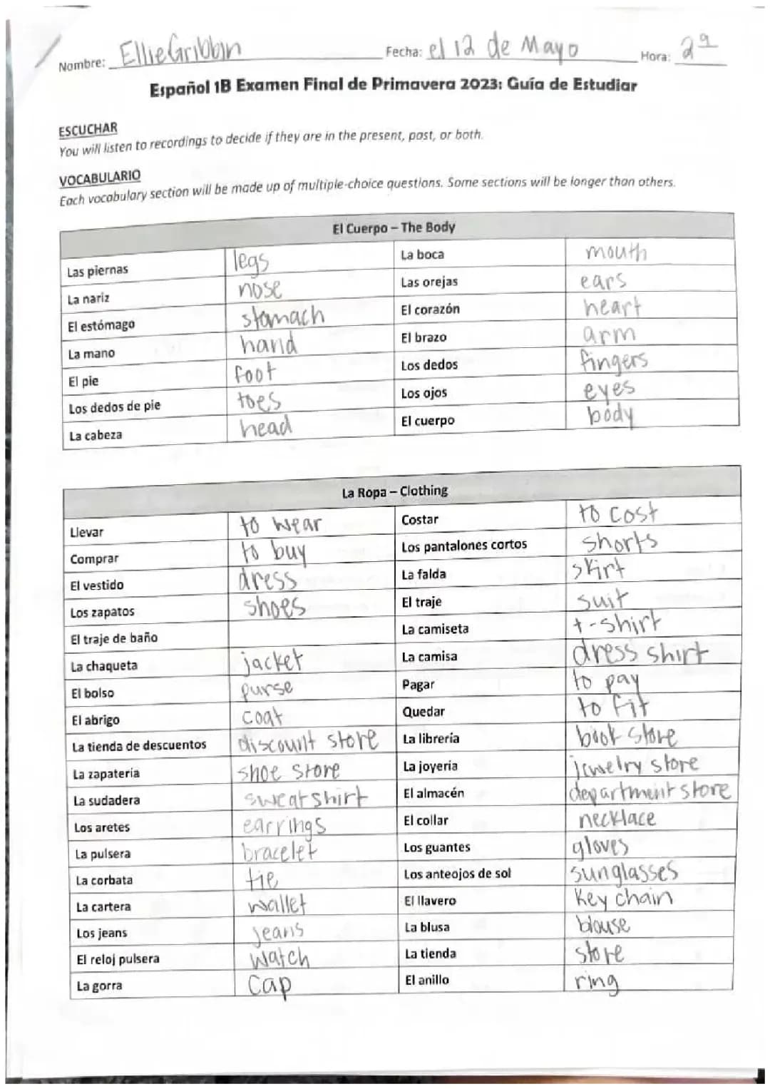 exam worksheet 