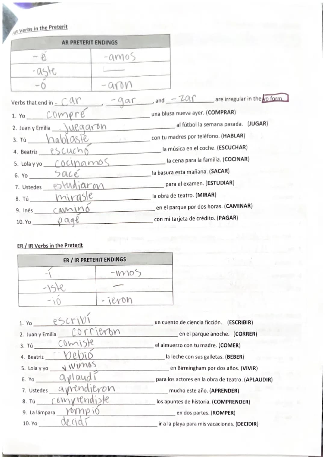 Nombre:
Ellie Gribbin
Fecha: el 12 de Mayo
Español 1B Examen Final de Primavera 2023: Guía de Estudiar
ESCUCHAR
You will listen to recording