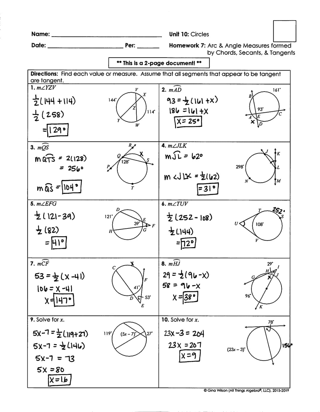 Fun with Circles: Arc Angle Measures Chords Secants Tangents