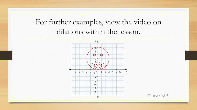 Transformations
Dilations of Two Dimensional Figures Vocabulary
• Dilation: similarity transformation in which a figure is
enlarged or reduc