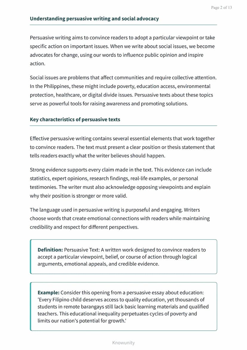 Analyzing and Creating Persuasive Texts on Social Issues
Master persuasive writing techniques for social advocacy
What You'll Learn
Identify