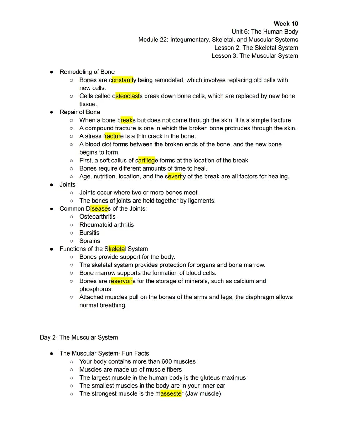 Sienna Martinez
Session 1
Objective:
● Skeletal System
Agenda
1.) Attendance
2.) Notes
3.) Review the Science
Project Research paper
Announc