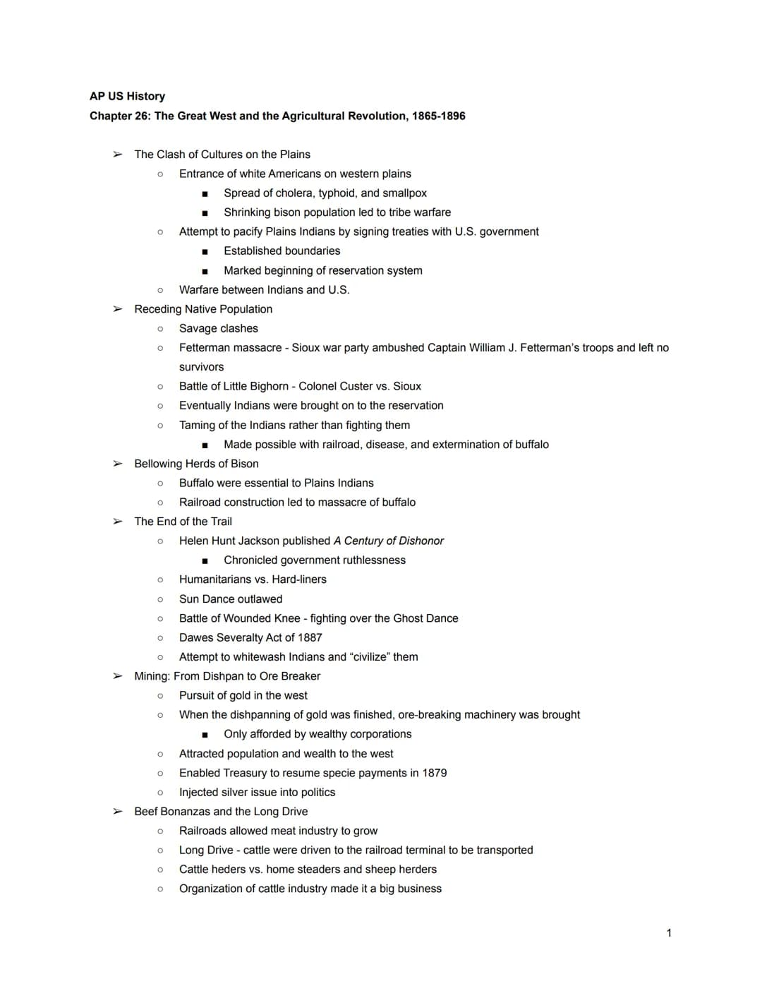 AP US History
Chapter 26: The Great West and the Agricultural Revolution, 1865-1896
>>
>
The Clash of Cultures on the Plains
O
O
O
O
O Warfa